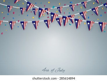 Happy independence day background with flags and place for text, 4th of July. 