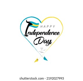 happy independence day of The Bahamas. Airplane draws cloud from heart. National flag vector illustration on white background.