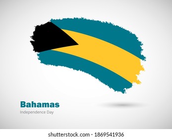 Happy independence day of Bahamas with artistic watercolor country flag background. Grunge brush flag illustration