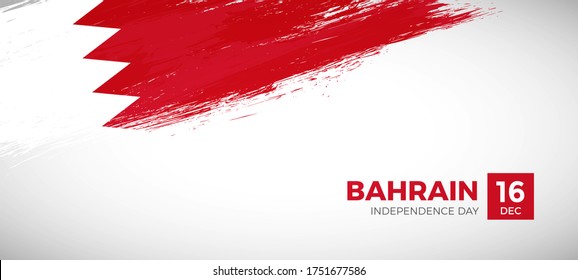 Happy independence day of Bahrain. Brush painted grunge flag of Bahrain country. Abstract brush flag vector background