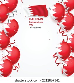 Happy Independence Day Bahrain with Flying Balloons and ribbons