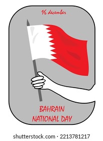 Happy Independence day of Bahrain. The hand holding the Bahrain flag.
