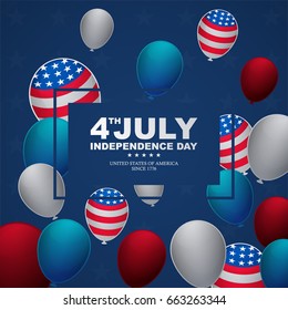 happy independence day with balloon, suitable for independence day greeting card, 4th of july