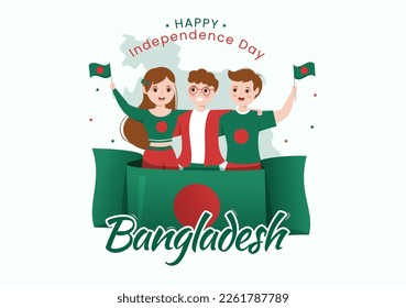 Happy Independence Day of Bangladesh on March 26th Illustration with Waving Flag and Victory Holiday in Flat Hand Drawn for Landing Page Templates