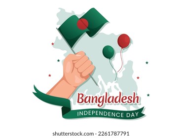 Happy Independence Day of Bangladesh on March 26th Illustration with Waving Flag and Victory Holiday in Flat Hand Drawn for Landing Page Templates
