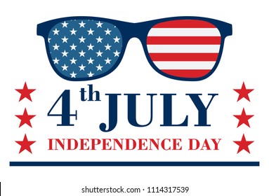 Happy Independence Day Banner and Glasses with stars and strips