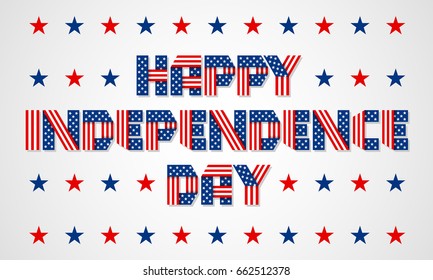 Happy Independence Day banner. Lettering made of interlaced ribbons with USA flag's stars and stripes. Vector illustration.