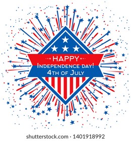 Happy Independence Day banner template. Vector 4th July background with USA flag color firework