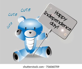 Happy Independence Day, Beautiful greeting card poster with calligraphy text vector, plate with cute blue bear