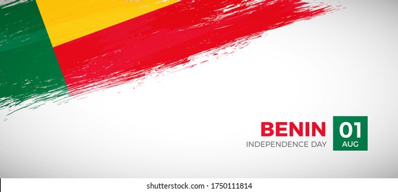 Happy independence day of Benin. Brush painted grunge flag of Benin country. Classic brush flag vector background