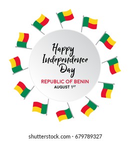 Happy Independence day Benin vector illustration with flag and patriotic elements. 