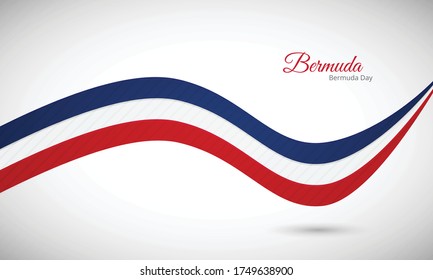 Feliz día de la independencia de Bermudas. Creativo brillante fondo ondulado de la bandera de Bermudas con tipografía de texto.