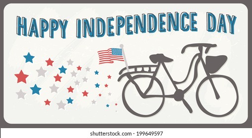 Happy Independence Day Bike with Stars and USA Flag Vector - July 4th - Fourth of July - Patriotic - Memorial Day - Labor Day - United States of America