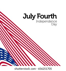 Happy Independence Day. Blue and Red color Curly twisted Flag of USA set. July Fourth United States federal holiday 3d vector illustration.