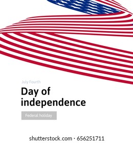 Happy Independence Day. Blue and Red color Curly twisted Flag of USA set. July Fourth United States federal holiday 3d vector illustration.