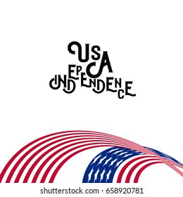 Happy Independence Day. Blue and Red color Curly twisted Flag of USA set. July Fourth United States federal holiday 3d vector illustration.