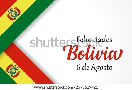 Happy Independence Day Bolivia August 6 greeting card template with 3D flag of Bolivia frame and cute calligraphy. Bolivian holidays billboard graphic concept. Envelope design. Minimalist style.