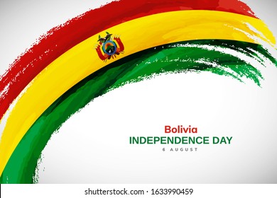 Happy Independence day of Bolivia. Watercolor brush stroke flag background. Creative national country flag with Abstract watercolor grunge brush flag.