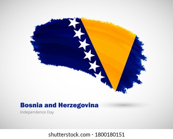 Happy independence day of Bosnia and Herzegovina with artistic watercolor country flag background. Grunge brush flag illustration