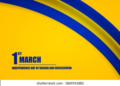 Happy independence day of Bosnia and Herzegovina country with tricolor curve flag and typography background