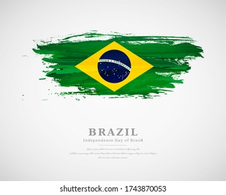 Happy Independence Day Of Brazil With Artistic Watercolor Country Flag Background