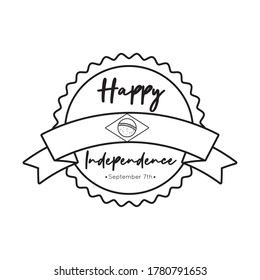 happy independence day brazil card with flag and ribbon frame line style vector illustration design