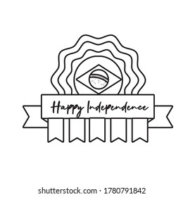 happy independence day brazil card with flag and ribbon frame line style vector illustration design