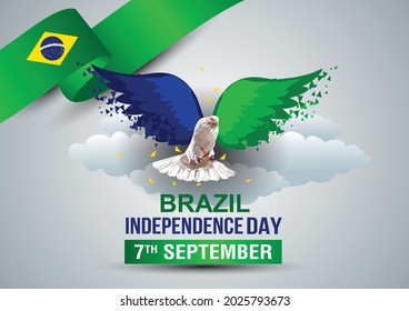 happy independence day Brazil. flying dove with Brazilian flag. vector illustration design