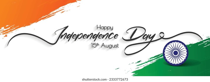Happy Independence Day Calligraphic Typography Text with Tri Color Indian Flag Background Design, Greeting Card, Cover, Banner. Vector Template
