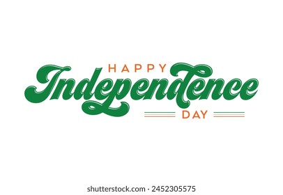 Happy Independence Day Calligraphic Typography Text with Tri Color Indian Flag Background Design, Greeting Card, Cover, Banner. Vector Template