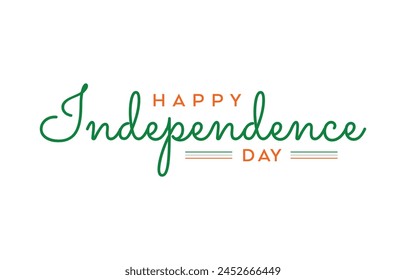 Happy Independence Day Calligraphic Typography Text with Tri Color Indian Flag Background Design, Greeting Card, Cover, Banner. Vector Template