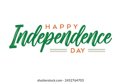 Happy Independence Day Calligraphic Typography Text with Tri Color Indian Flag Background Design, Greeting Card, Cover, Banner. Vector Template