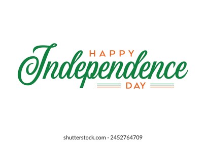 Happy Independence Day Calligraphic Typography Text with Tri Color Indian Flag Background Design, Greeting Card, Cover, Banner. Vector Template