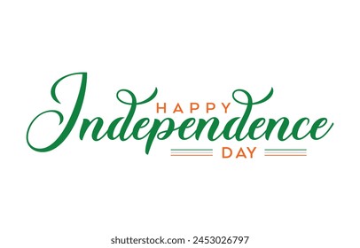 Happy Independence Day Calligraphic Typography Text with Tri Color Indian Flag Background Design, Greeting Card, Cover, Banner. Vector Template