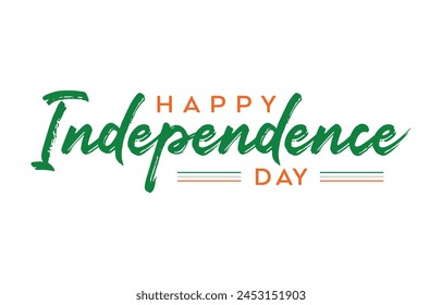 Happy Independence Day Calligraphic Typography Text with Tri Color Indian Flag Background Design, Greeting Card, Cover, Banner. Vector Template