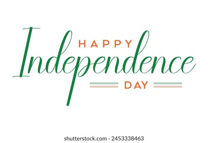 Feliz Día de la Independencia Tipografía caligráfica Texto con Tri Color Indian Flag Background Diseño, Tarjeta de Felicitación, Cubierta, Anuncio. Plantilla de Vector