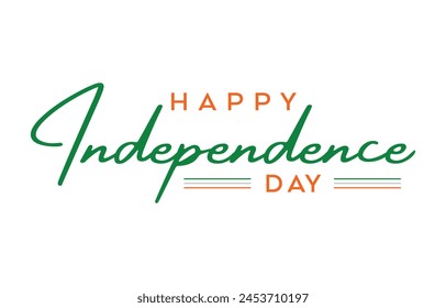 Happy Independence Day Calligraphic Typography Text with Tri Color Indian Flag Background Design, Greeting Card, Cover, Banner. Vector Template