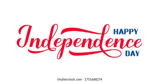 Happy Independence Day calligraphy hand lettering isolated on white. 4th of July celebration poster. Easy to edit template for logo design, greeting card, banner, flyer, sticker, etc. 