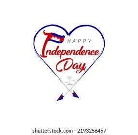 happy independence day of Cambodia. Airplane draws cloud from heart. National flag vector illustration on white background.
