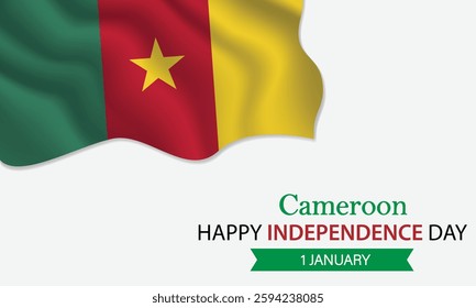 Happy Independence Day Cameroon. January 1st. Celebrating Cameroon Freedom, National Pride, and Heritage. Waving Cameroonian flag and lettering text design. Vector illustration.