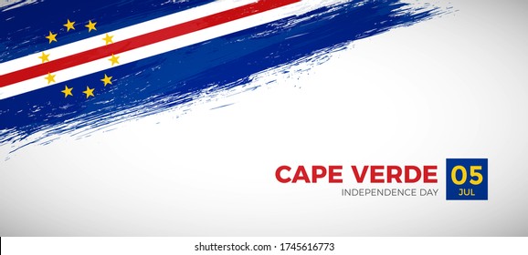 Happy independence day of Cape Verde. Brush painted grunge flag of Cape Verde country. Elegant brush flag vector background