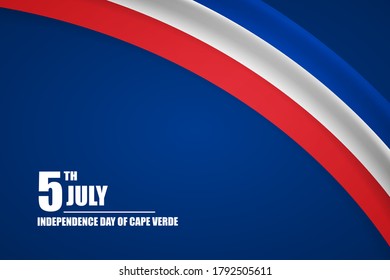 Happy independence day of Cape Verde country with tricolor curve flag and typography background