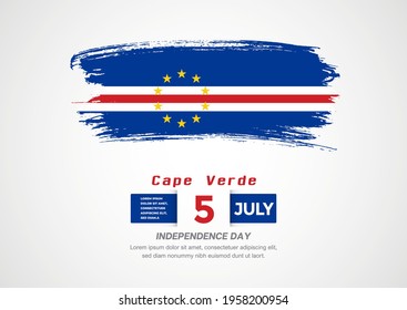 Happy Independence Day of Cape Verde. Abstract country flag on hand drawn brush stroke vector patriotic background.