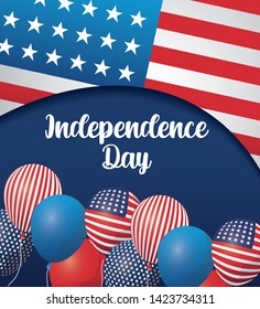 happy independence day card with balloons helium and flag