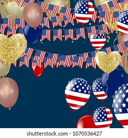 Happy independence day card. Celebration red background with balloon, stars and place for your text. happy 4th of july Independence day 