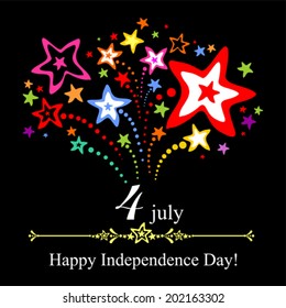 Happy independence day card. Celebration background with firework and place for your text. vector illustration 