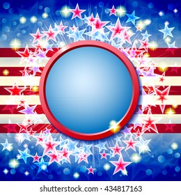 Happy independence day card. Celebration blue background with firework and stars