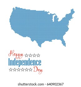 Happy independence day card. Dotted map united states of america isolated