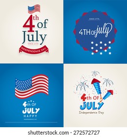 Happy independence day card set  4 th of July, with fonts.