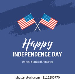 Happy Independence Day card with two American Flags. Flat vector patriotic 4th of July illustration